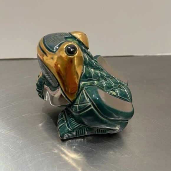 VINTAGE DeRosa ARTESANIA RINCONADA FROG figurine statue #713 GOLD/GREEN URUGUAY - Picture 6 of 8